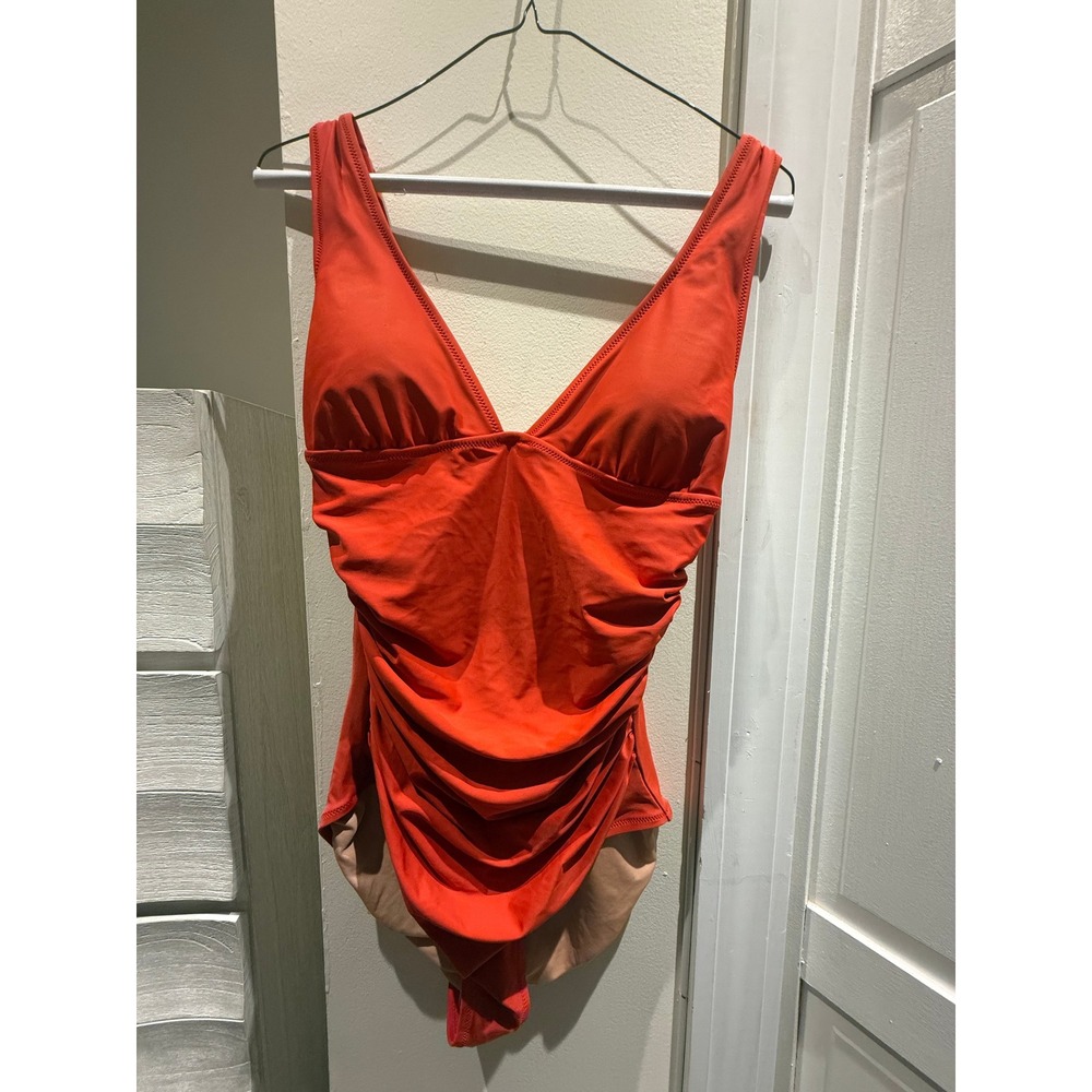 J.Crew Re-Imagined Ruched V-Neck One-Piece Swimsuit Orange Red Size 4